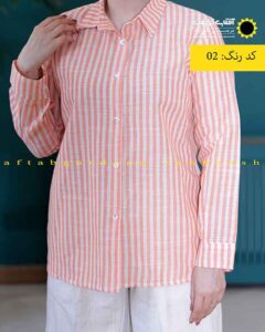 شومیز لینن راه راه کوتاه ارزان گلبهی