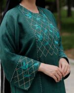 مانتو زنانه بلند دکمه دار قواره بزرگ سبز زمردی روشن