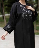مانتو زنانه بلند دکمه دار قواره بزرگ مشکی اداری