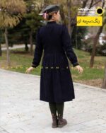 مانتو مخمل کبریتی عروسکی گلدوزی دار ابی سرمه ای