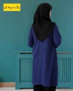 مانتو دکمه دار،بلند تا زانو سرمه ای تیره چاک دار