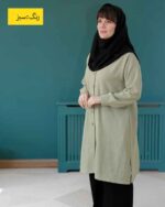 مانتو دکمه دار،بلند تا زانو سبز روشن چاک دار