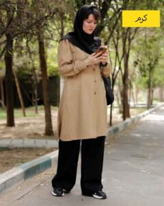 مانتو کمرجذب پیلی دار،دکمه خور کرم