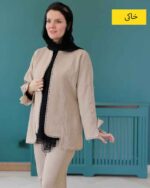 ست کت و شلوار زنانه تابستونی کرم خاکی