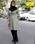مانتو کمرجذب پیلی دار،دکمه خور سبز