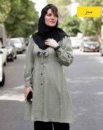 مانتو کمرجذب پیلی دار،دکمه خور سبز روشن