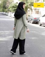 مانتو کمرجذب پیلی دار،دکمه خور سبز روشن دانشجویی