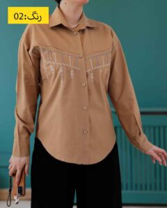 شومیز گلدوزی شده اسپرت نخودی روشن