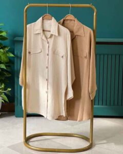 شومیز قواره بزرگ جیب دار با قد بلند اقتصادی کرم روشن حراجی