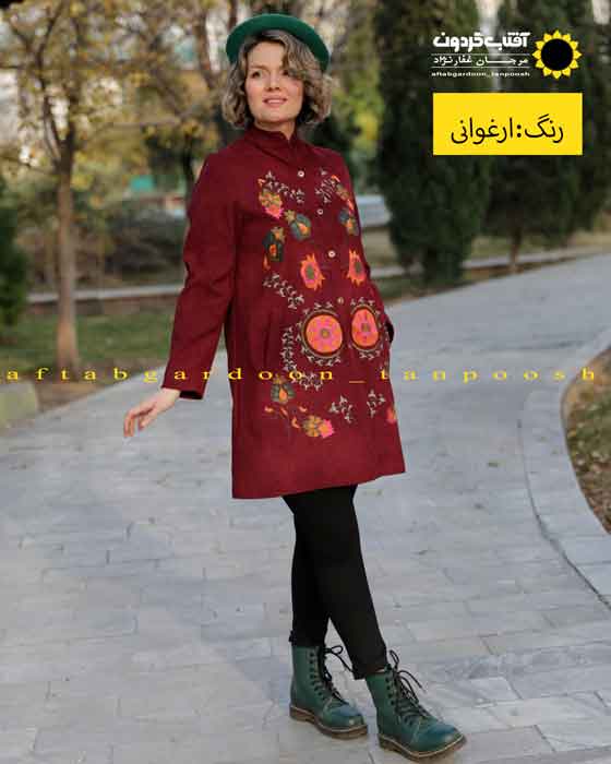 مانتو یقه گرد مخمل ارغوانی