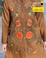 مانتو یقه گرد مخمل گلدوزی شده دکمه دار