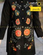 مانتو یقه گرد مخمل گلدوزی شده مشکی