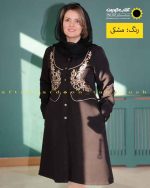 مانتو مازراتی مغزی دوزی گلدوزی مشکی خاکستری