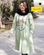 پیراهن مخمل کبریتی گلدوزی سبز روشن