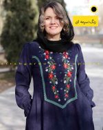 پیراهن مخمل گلدوزی سرمه ای