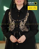 مانتو مازراتی مغزی دوزی گلدوزی مشکی پر کلاغی