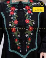 پیراهن مخمل کبریتی گلدوزی مشکی پر کلاغی