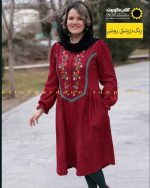 پیراهن مخمل کبریتی زرشکی روشن